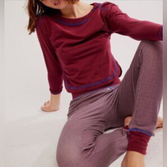 NEW FREE PEOPLE 2pc Chill Evening Pajamas Set  in wine or women 1125 3s2 - Picture 2 of 9